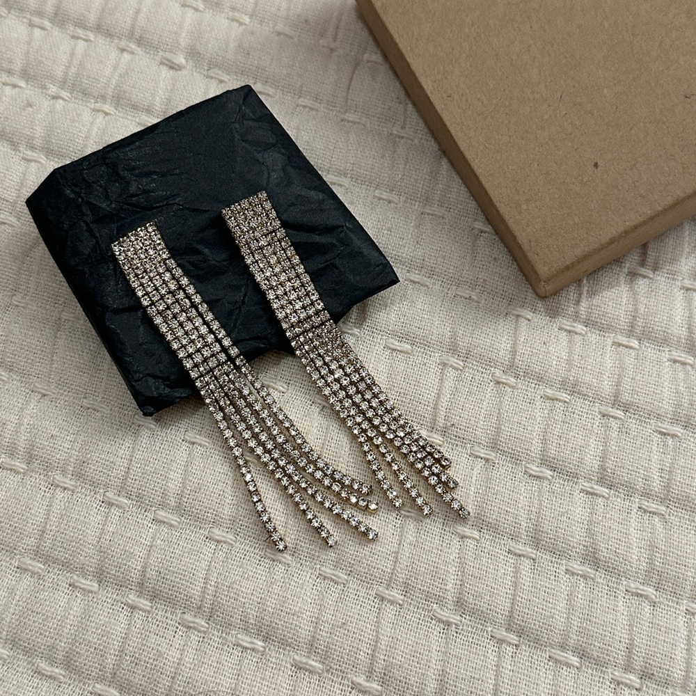 Silver Rhinestone Tassel Earrings